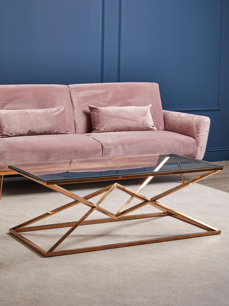 Alustre Corseted Rose Gold Coffee Table.