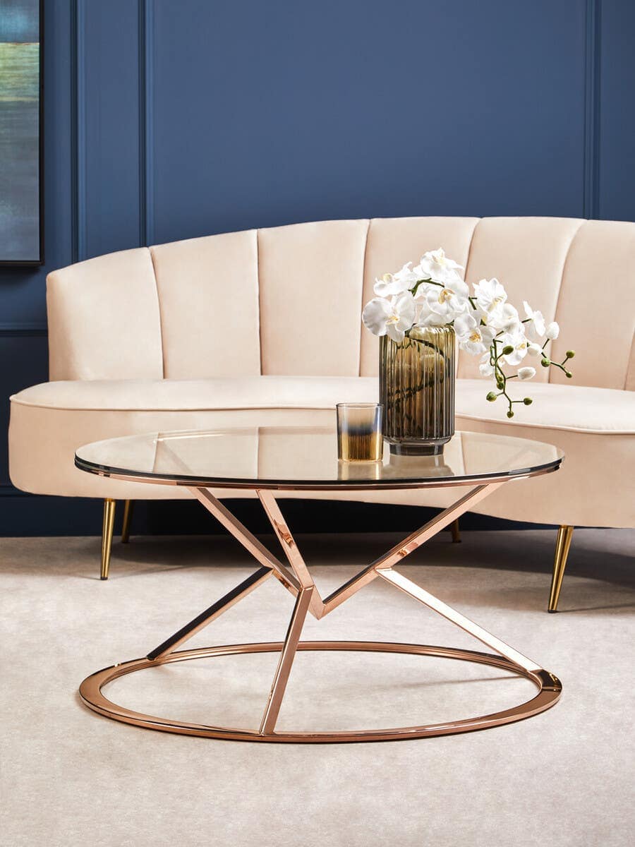 Noosa & Co. Living Alustre Corseted Round Rose Gold Coffee Table House of Isabella UK