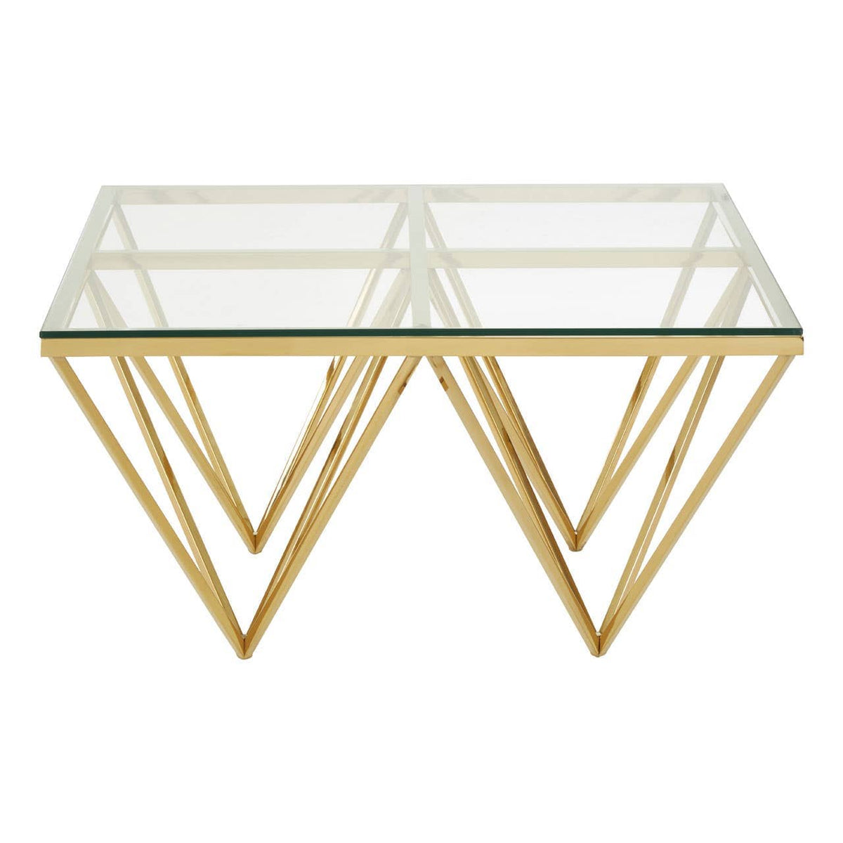 Alustre Gold Finish Prismaric Square Coffee Table.