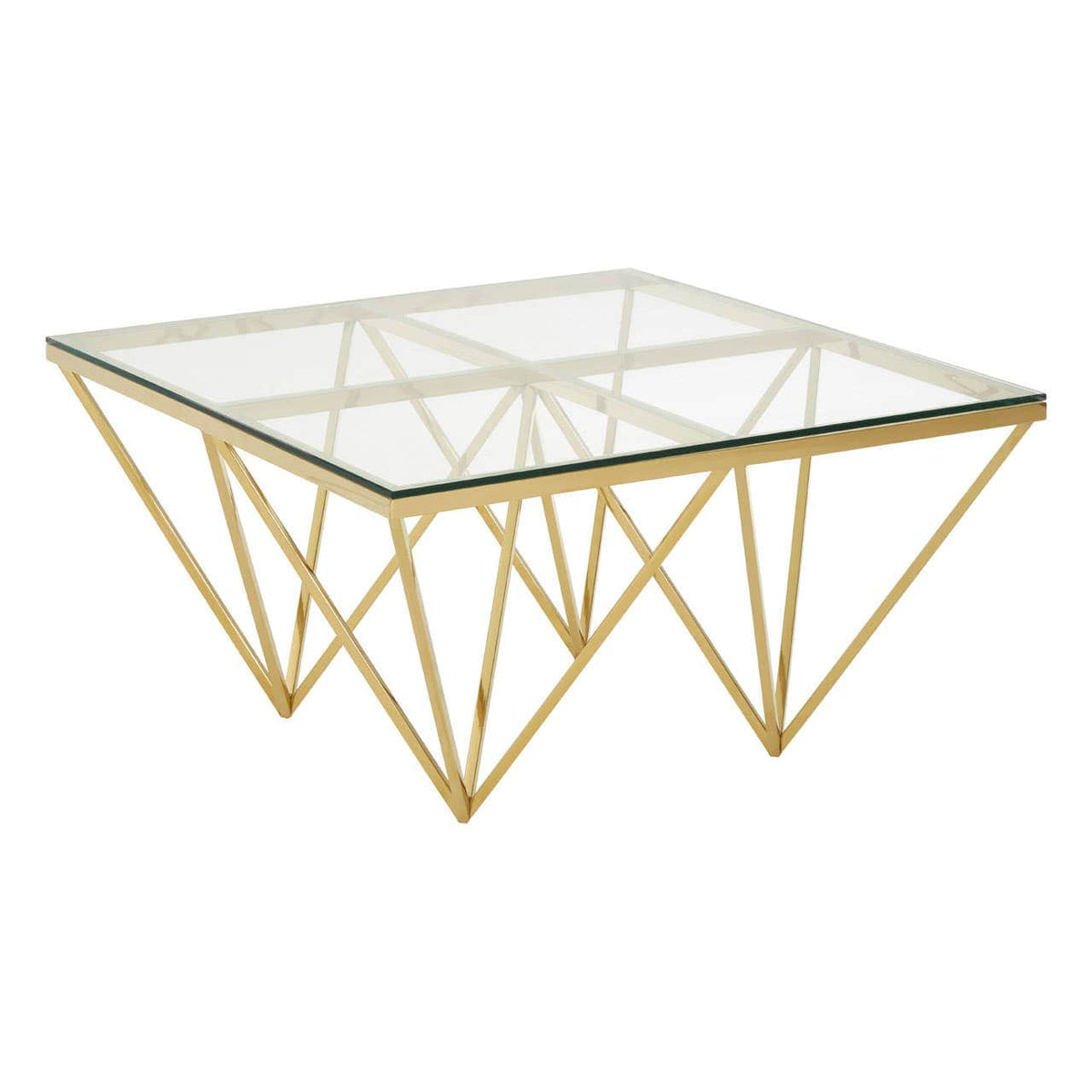 Alustre Gold Finish Prismaric Square Coffee Table.