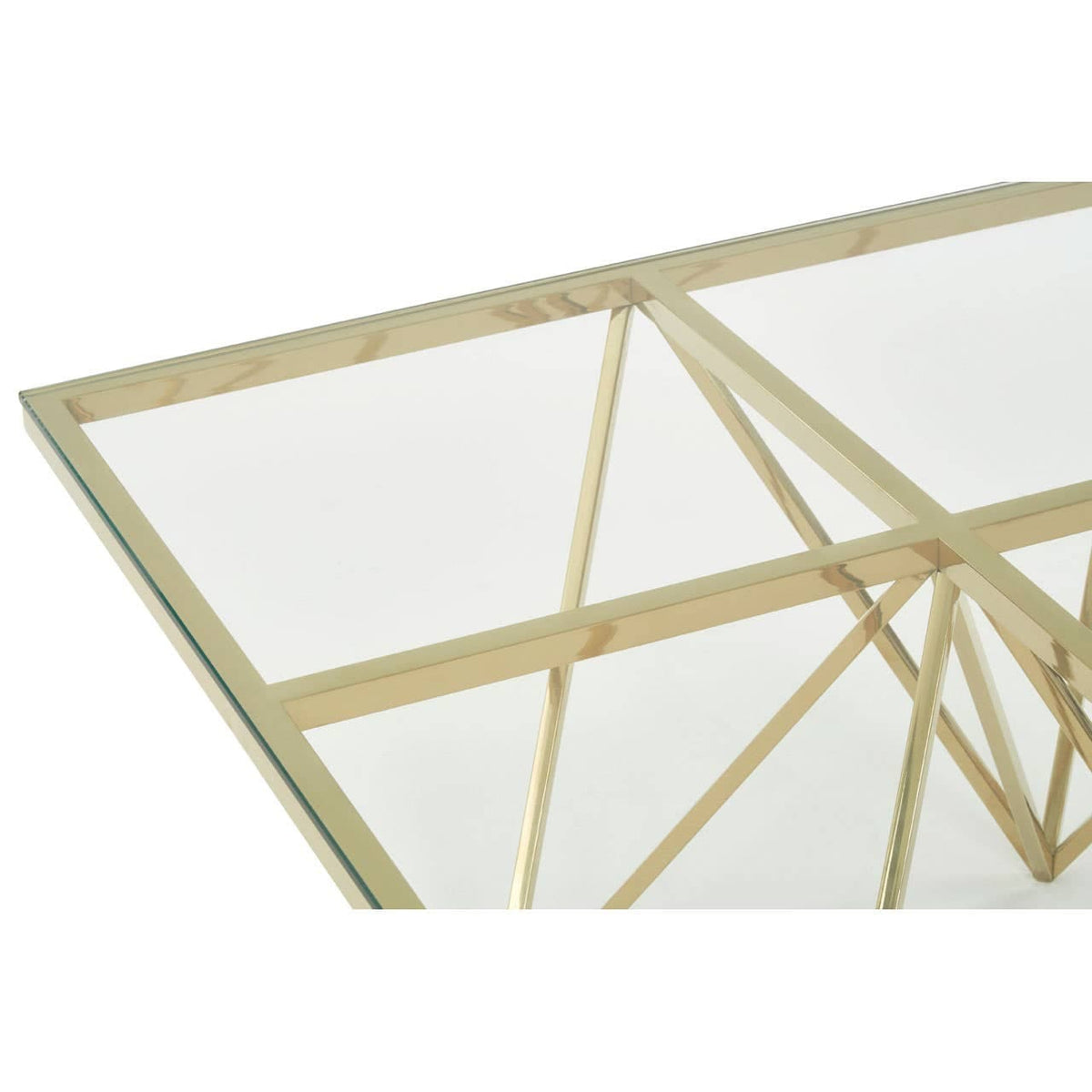 Alustre Gold Finish Prismaric Square Coffee Table.