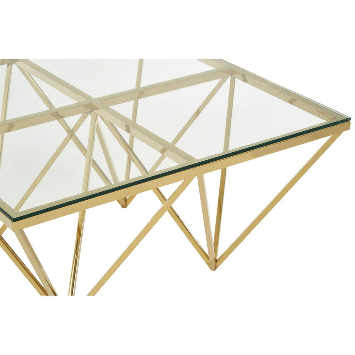 Alustre Gold Finish Prismaric Square Coffee Table.