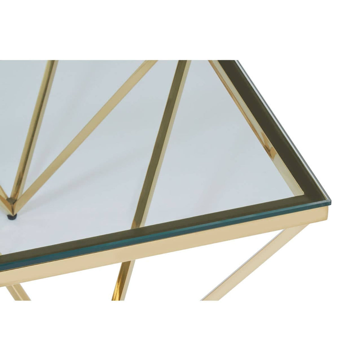 Alustre Gold Finish Prismaric Square Coffee Table.