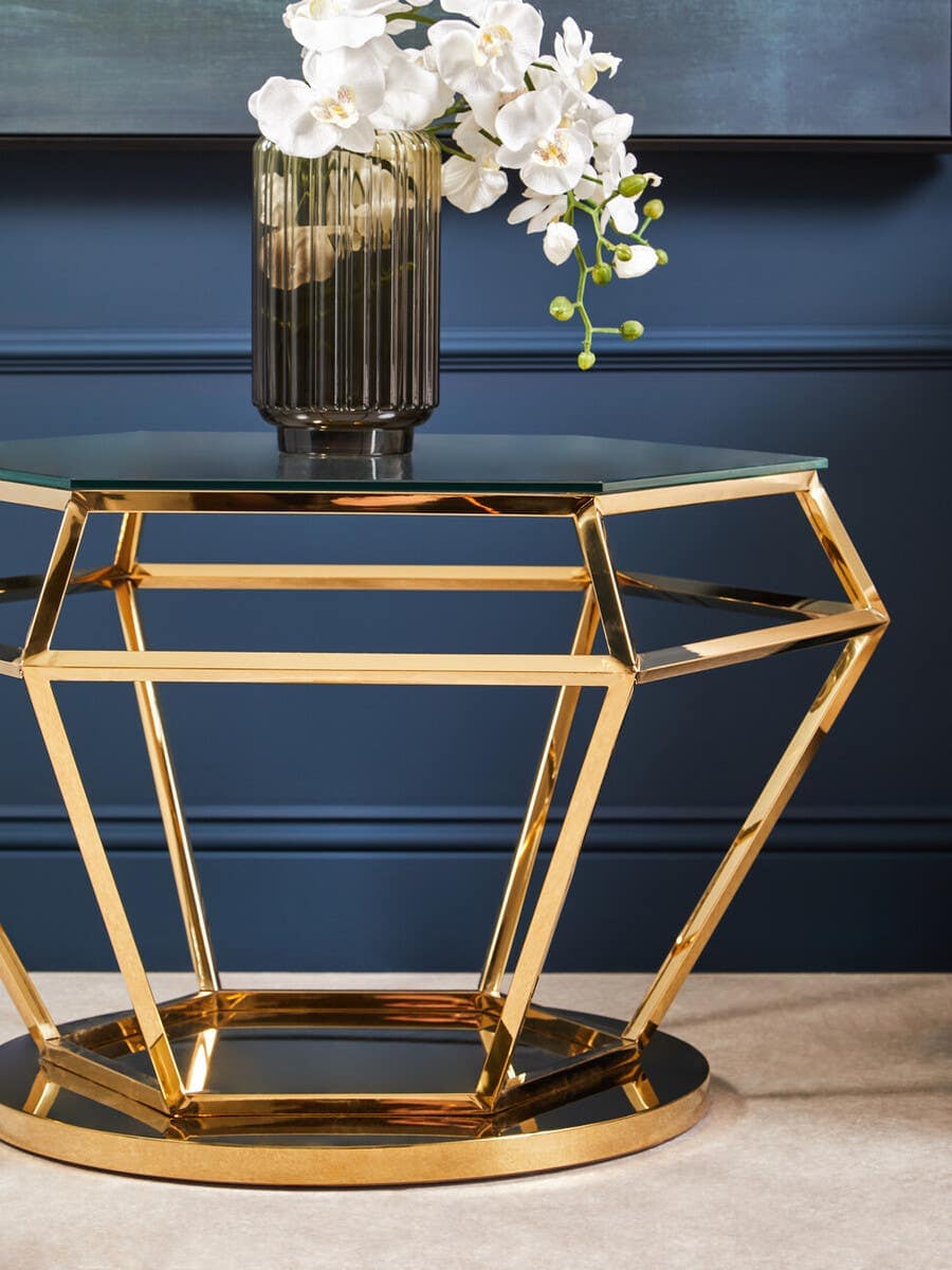 Noosa & Co. Living Alustre Large Gold Finish Diamond End Table House of Isabella UK