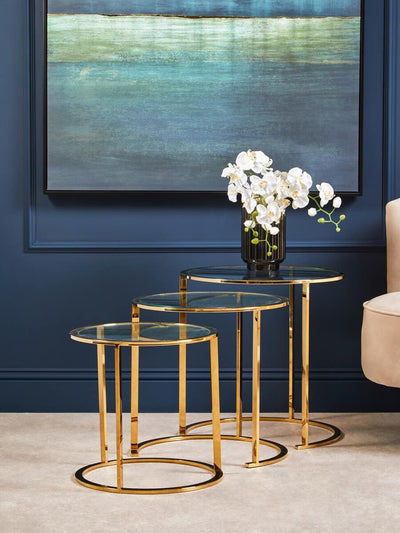 Noosa & Co. Living Alustre Set Of 3 Gold Brushed Nesting Tables House of Isabella UK