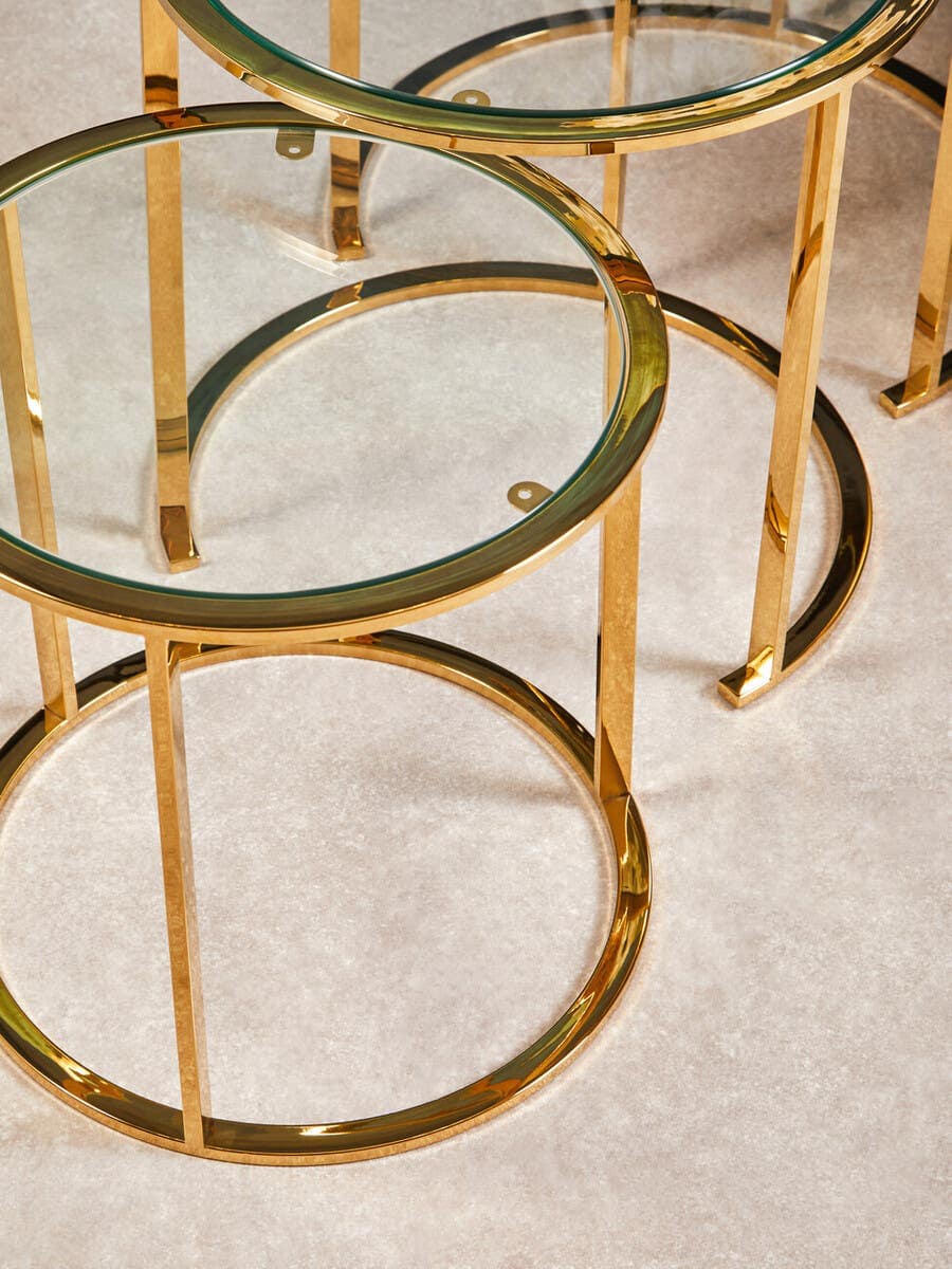 Noosa & Co. Living Alustre Set Of 3 Gold Brushed Nesting Tables House of Isabella UK