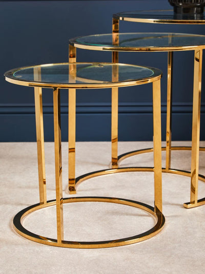 Noosa & Co. Living Alustre Set Of 3 Gold Brushed Nesting Tables House of Isabella UK