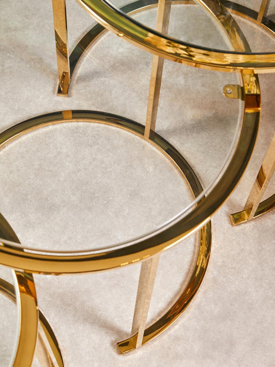 Noosa & Co. Living Alustre Set Of 3 Gold Brushed Nesting Tables House of Isabella UK