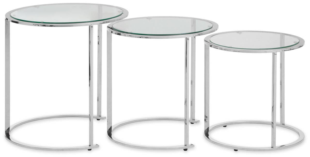 Alustre Set Of 3 Silver Nesting Tables.