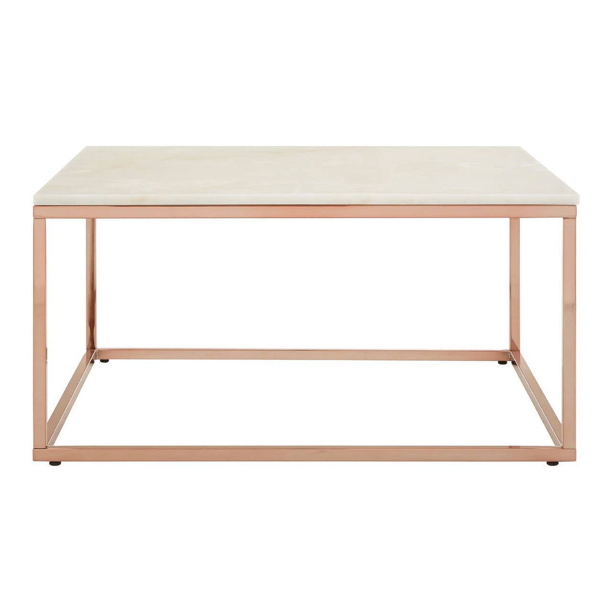Alustre Square Rose Gold and Marble Coffee Table.