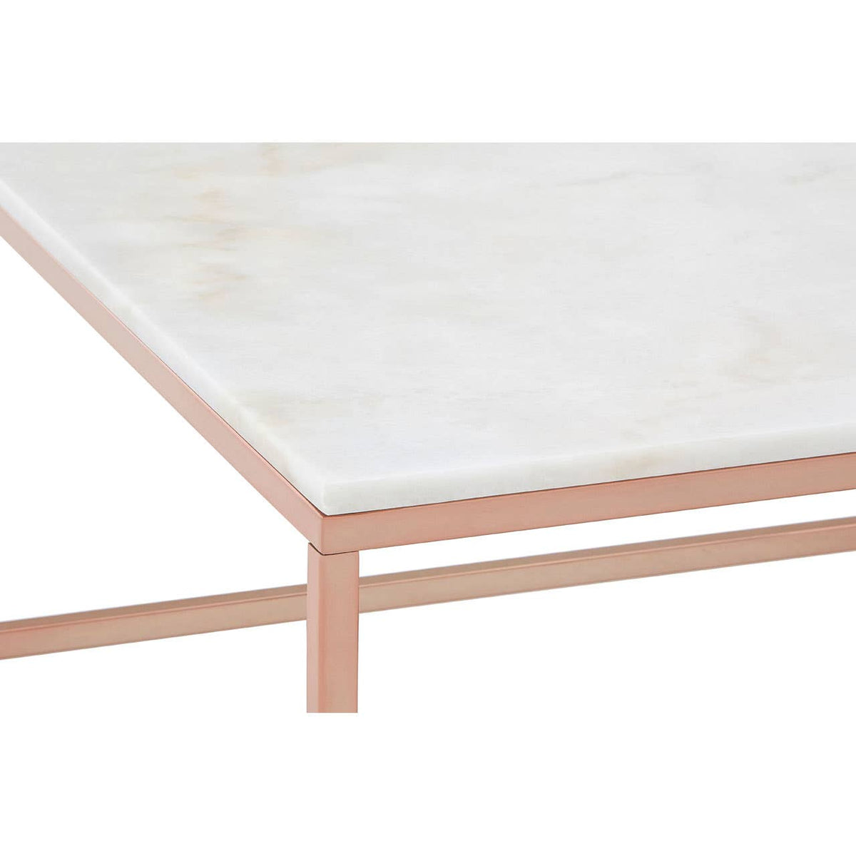 Alustre Square Rose Gold and Marble Coffee Table.