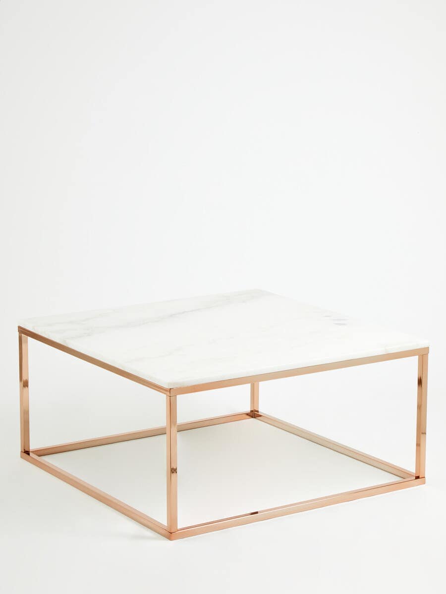 Alustre Square Rose Gold and Marble Coffee Table.