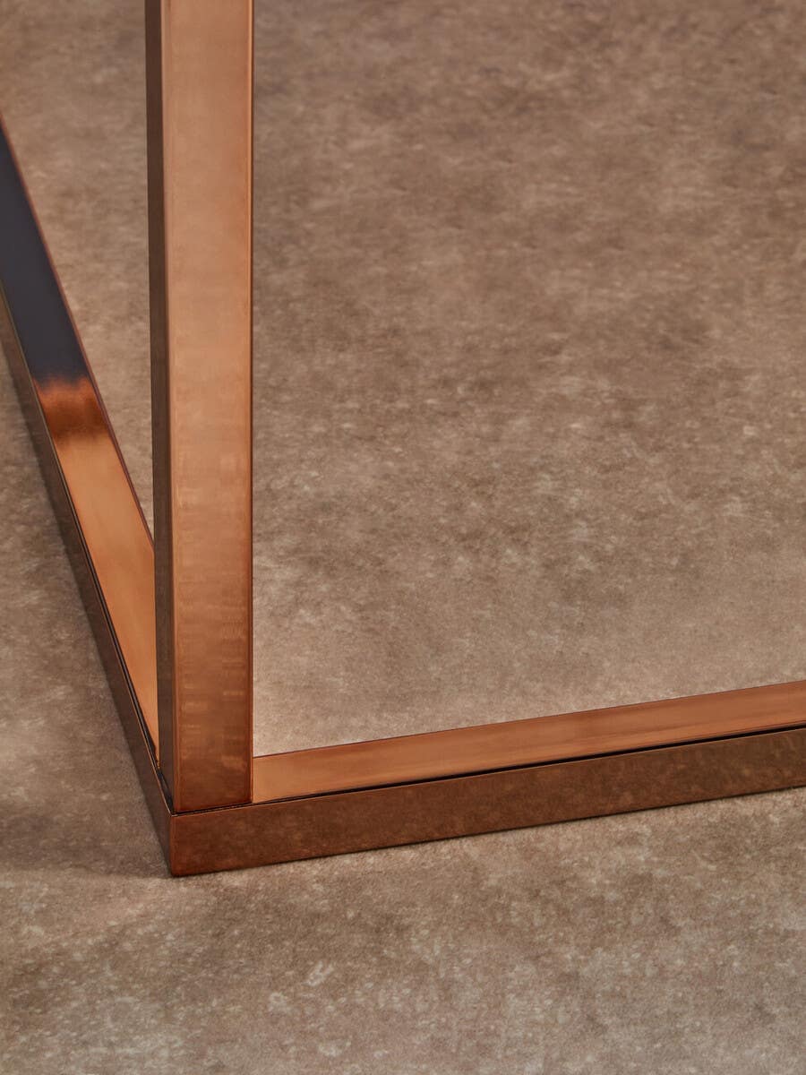 Alustre Square Rose Gold and Marble Coffee Table.