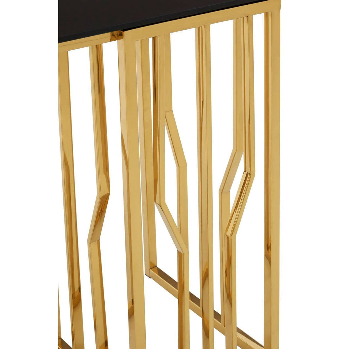 Noosa & Co. Living Alvaro Console Table in Gold and Black Glass Top House of Isabella UK