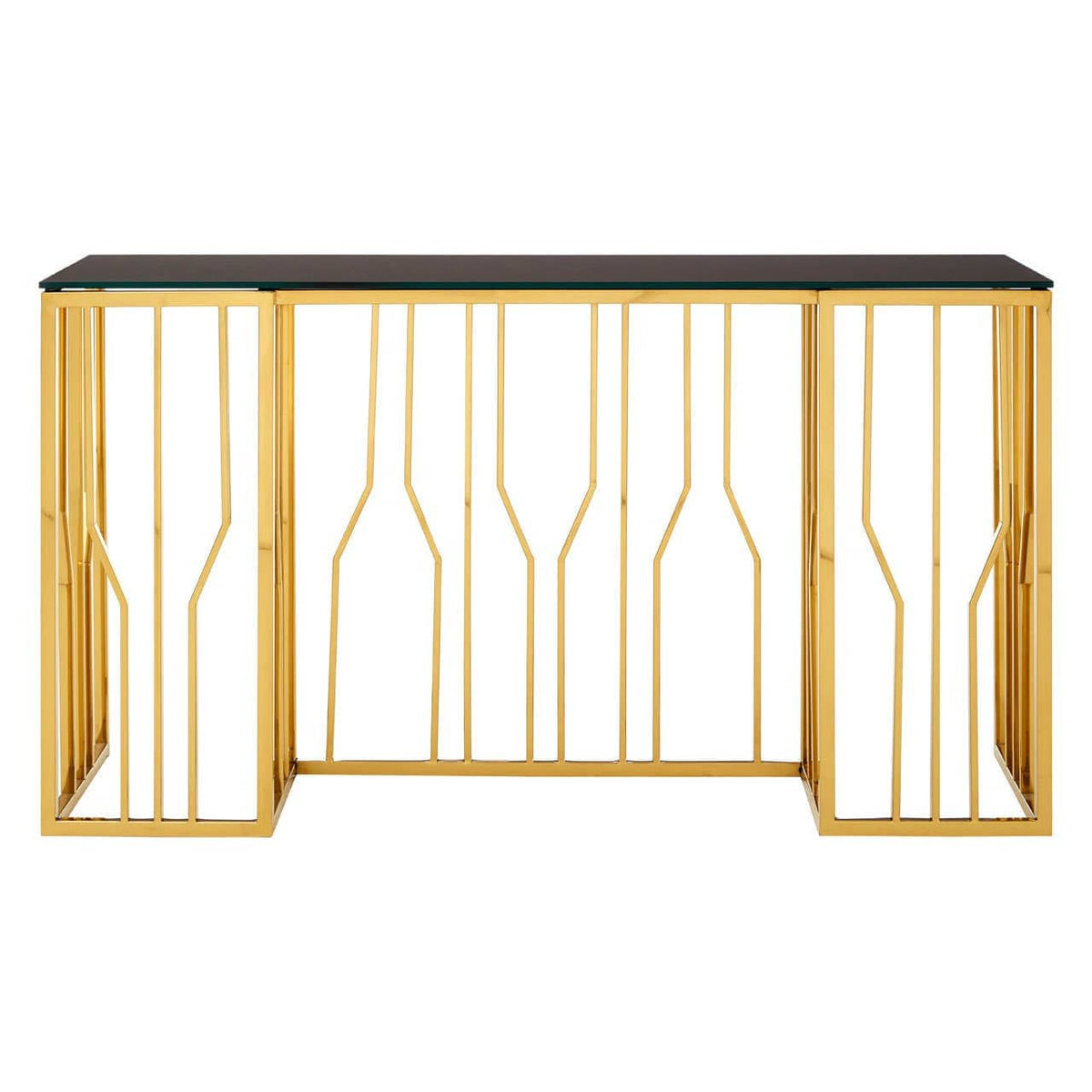 Noosa & Co. Living Alvaro Console Table in Gold and Black Glass Top House of Isabella UK