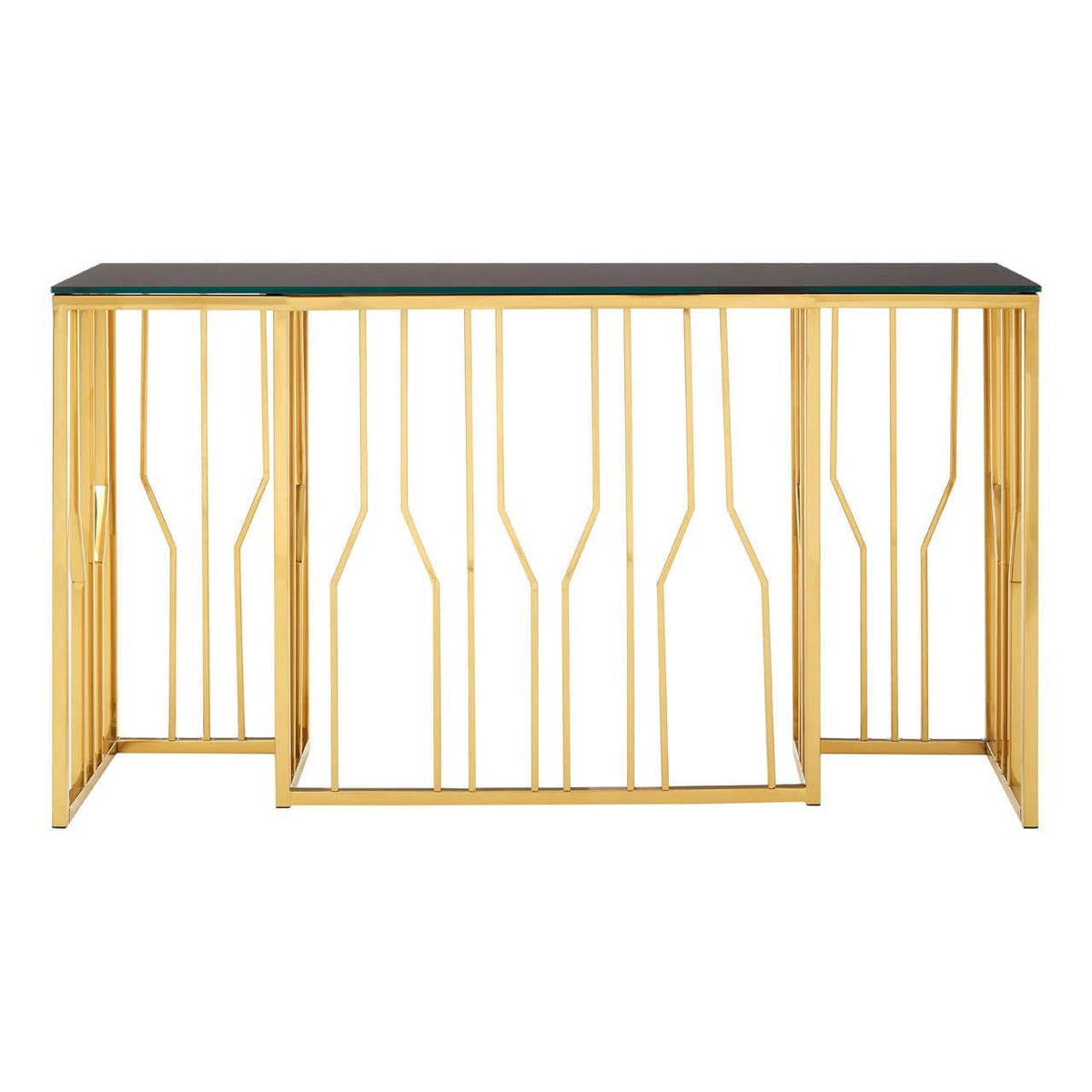 Noosa & Co. Living Alvaro Console Table in Gold and Black Glass Top House of Isabella UK
