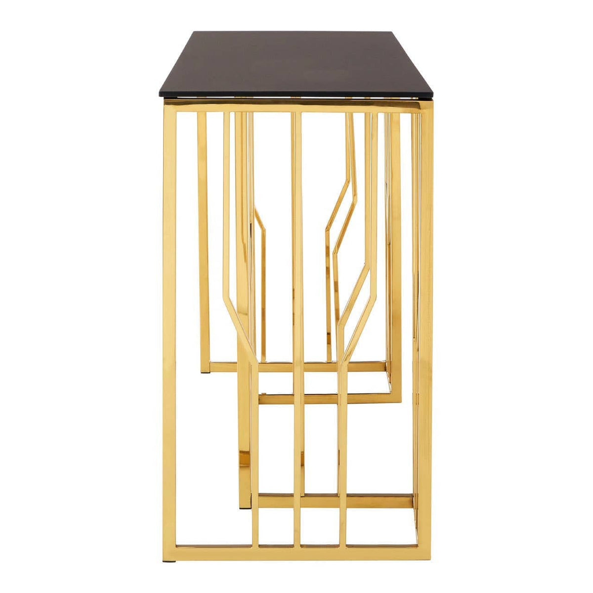Noosa & Co. Living Alvaro Console Table in Gold and Black Glass Top House of Isabella UK