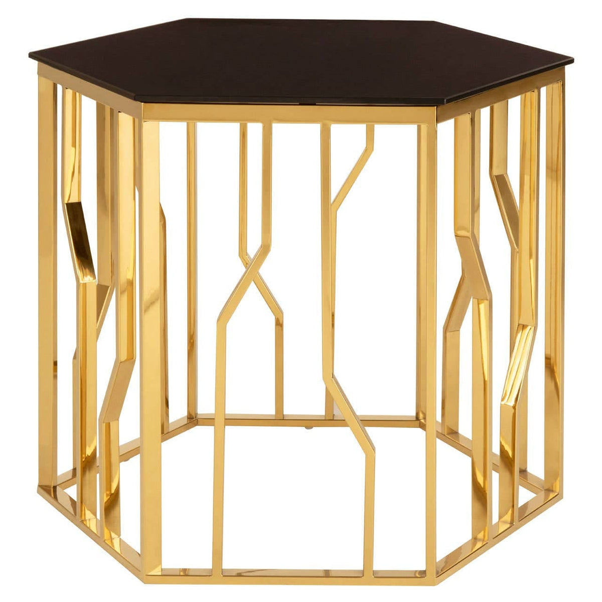 Noosa & Co. Living Alvaro Gold and Black Hexagonal Side Table House of Isabella UK