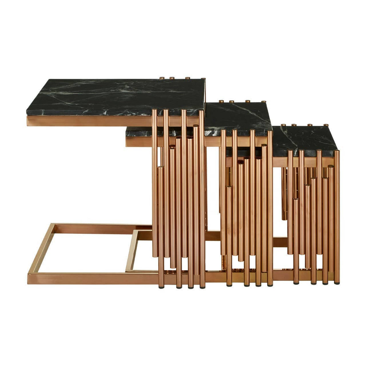 Noosa & Co. Living Alvaro Nest Of 3 Square Tables with Black Marble Top House of Isabella UK