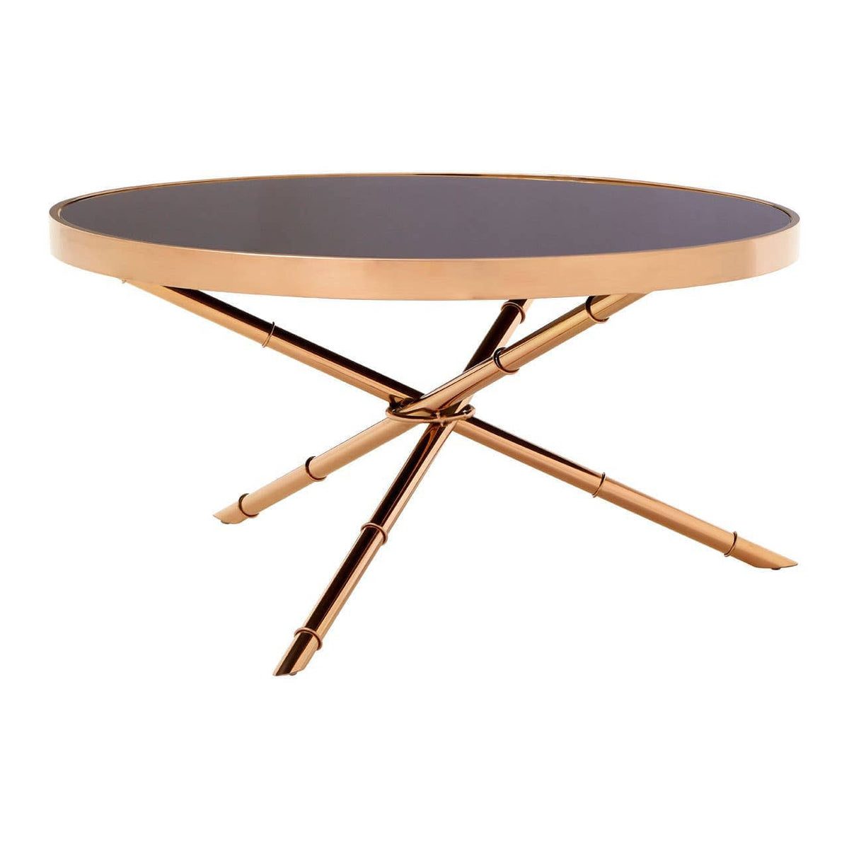 Noosa & Co. Living Alvaro Round Coffee Table with Rose Gold Legs and Black Glass Top House of Isabella UK