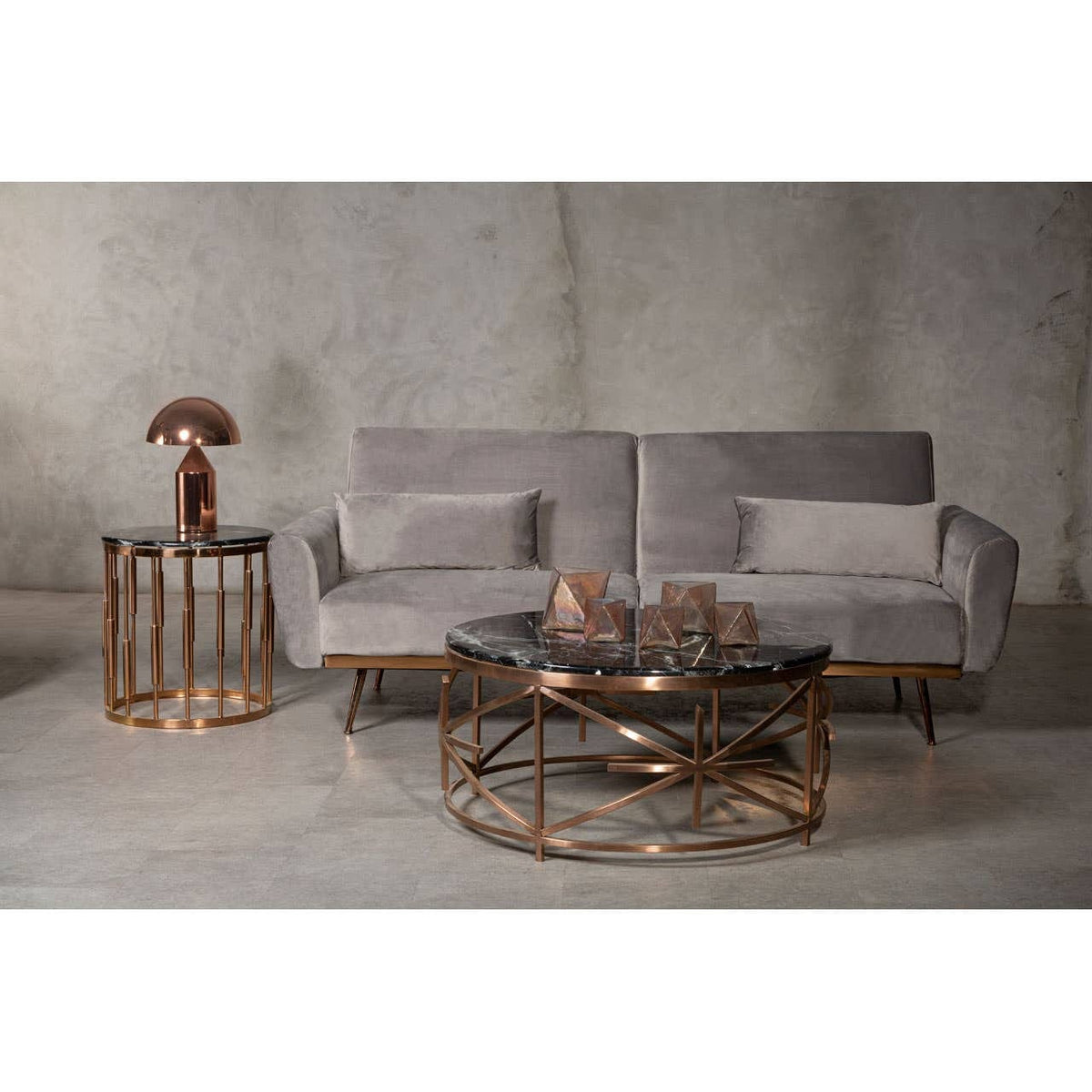 Noosa & Co. Living Alvaro Round Marble Top and Rose Gold Coffee Table House of Isabella UK