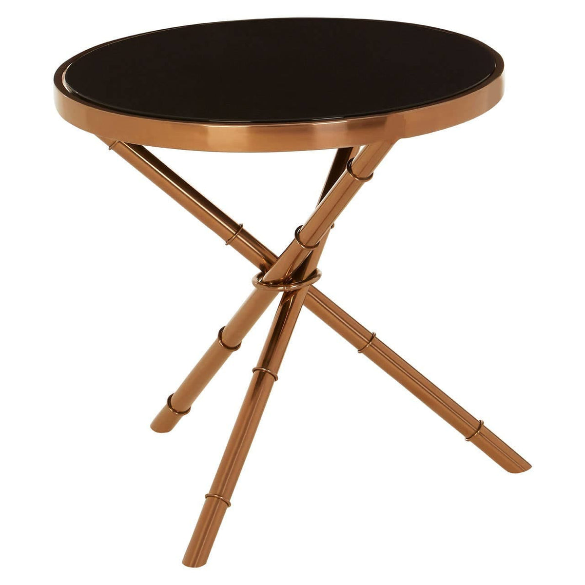 Noosa & Co. Living Alvaro Round Side Table with Rose Gold Legs and Black Glass Top House of Isabella UK