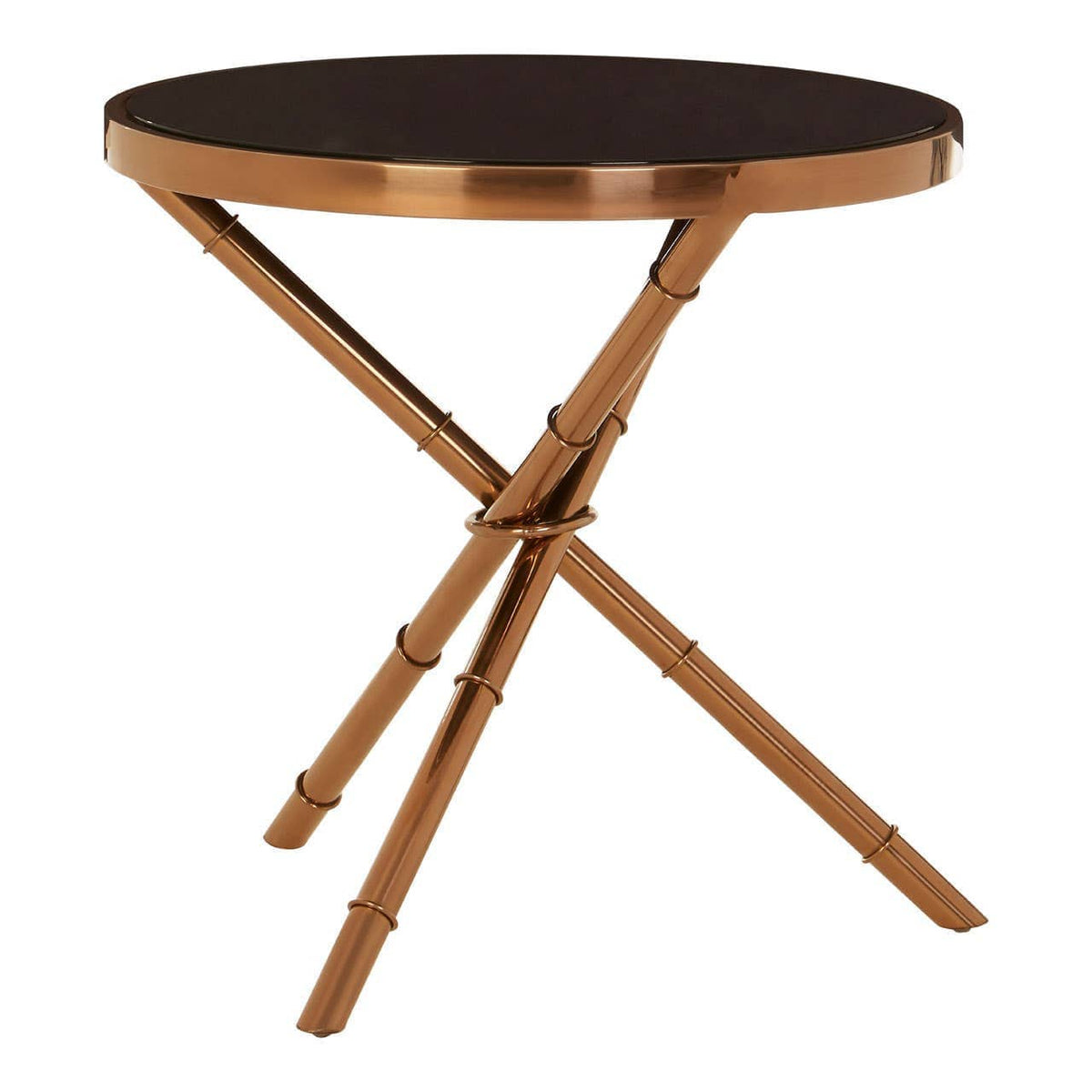 Noosa & Co. Living Alvaro Round Side Table with Rose Gold Legs and Black Glass Top House of Isabella UK