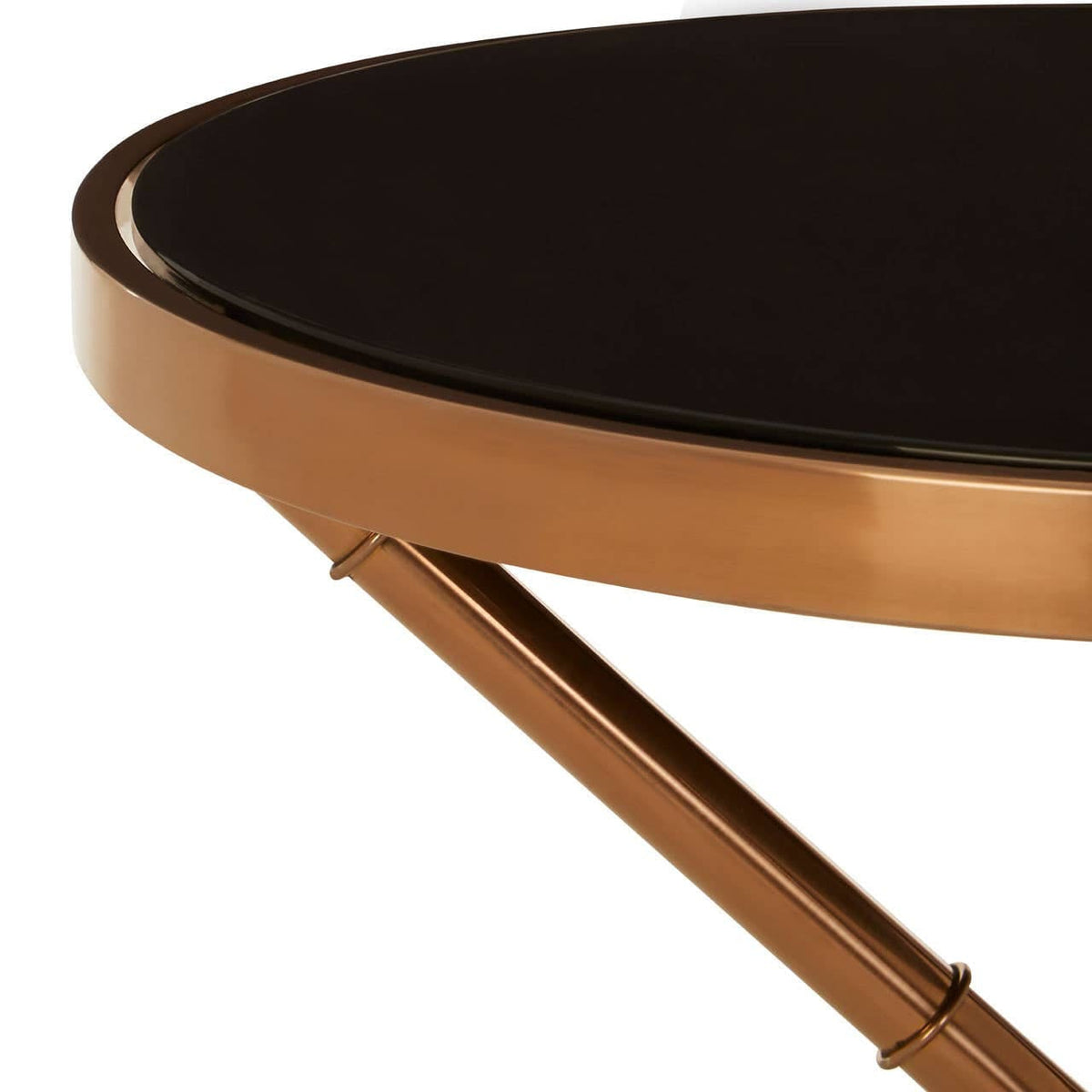 Noosa & Co. Living Alvaro Round Side Table with Rose Gold Legs and Black Glass Top House of Isabella UK