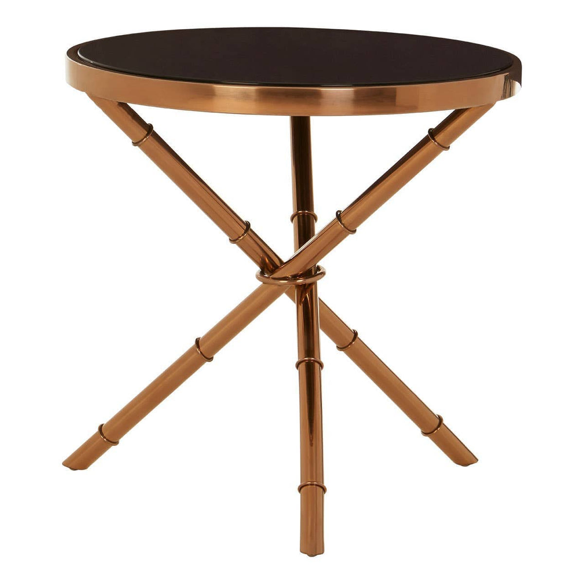 Noosa & Co. Living Alvaro Round Side Table with Rose Gold Legs and Black Glass Top House of Isabella UK
