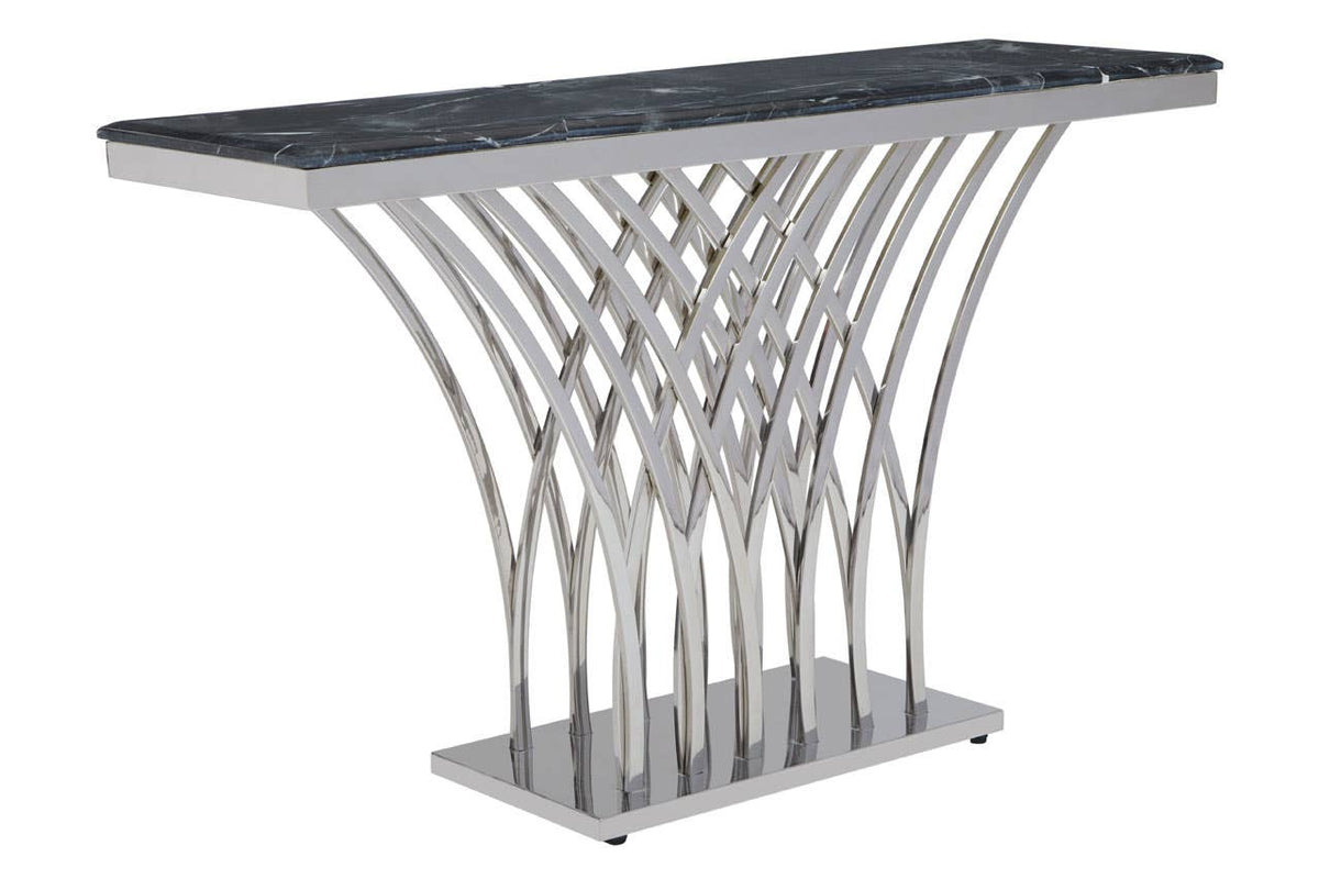 Arenza Black Marble And Silver Console Table.