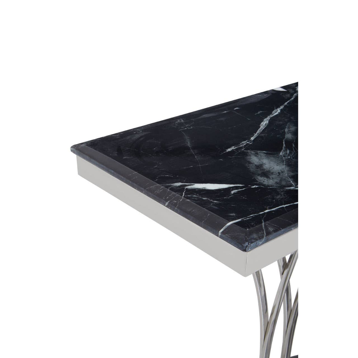 Arenza Black Marble And Silver Console Table.