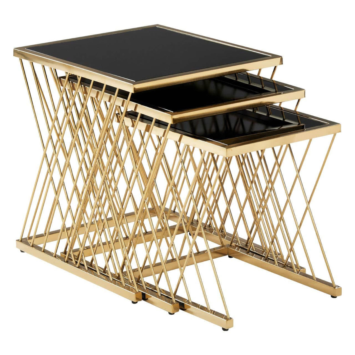 Noosa & Co. Living Arezzo Gold and Black Set Of 3 Nesting Tables House of Isabella UK