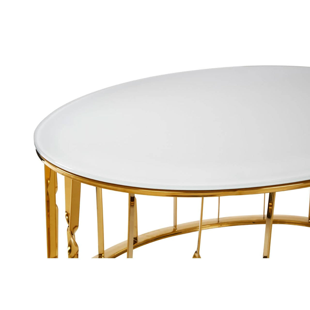 Arezzo Round Coffee Table With Gold Finish Frame.