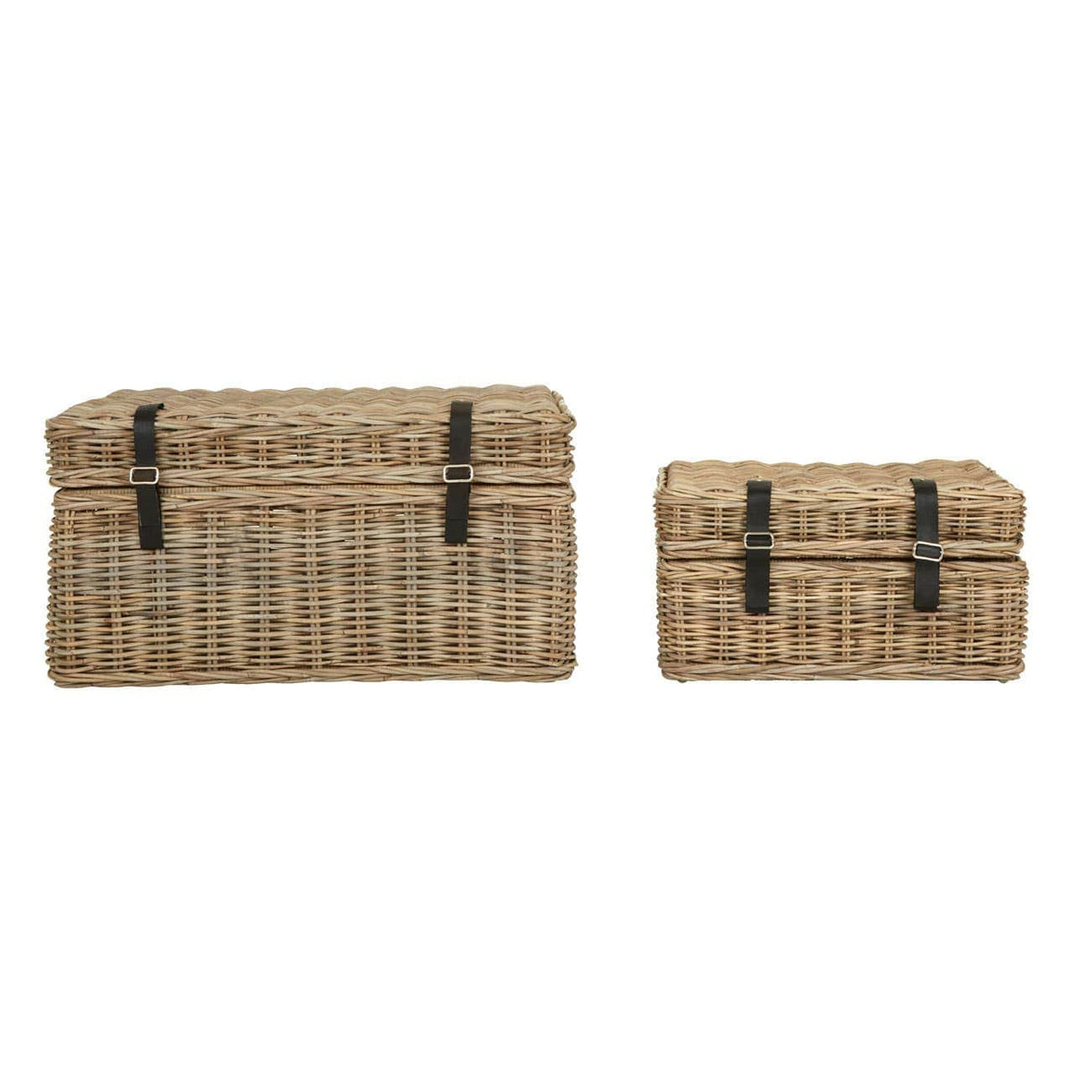 Argento Set Of 2 Grey Natural Rattan Storage Trunks.