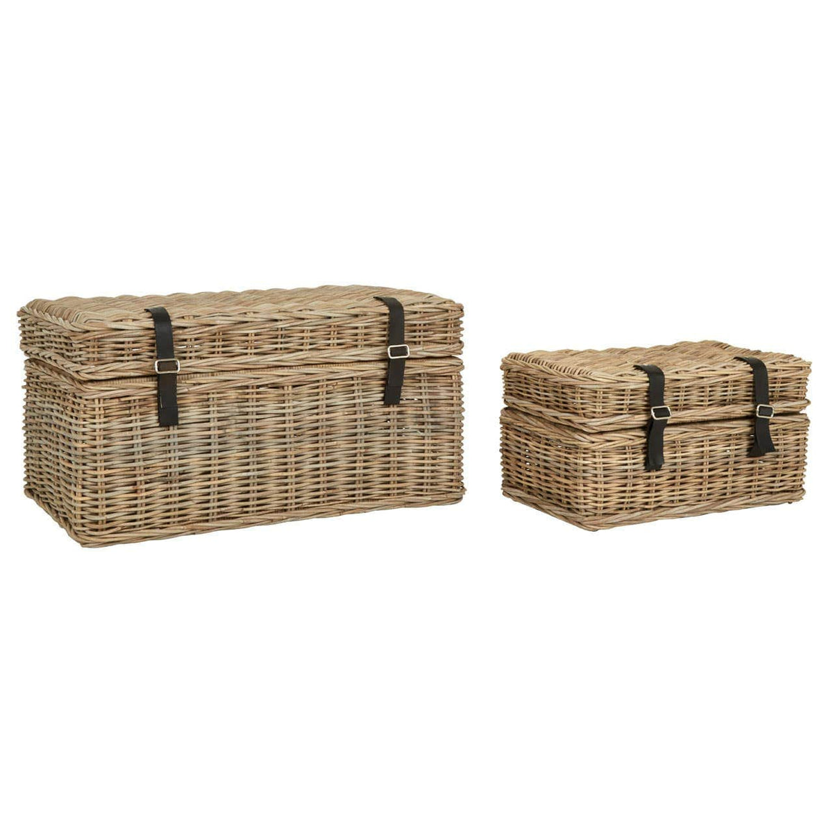 Argento Set Of 2 Grey Natural Rattan Storage Trunks.