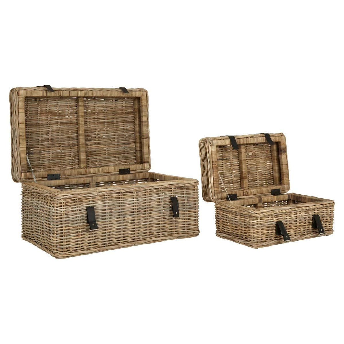 Argento Set Of 2 Grey Natural Rattan Storage Trunks.
