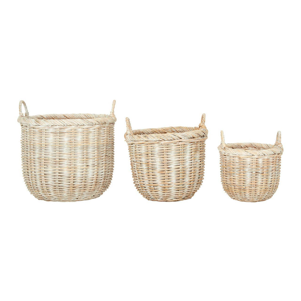 Argento Set Of Three Kubu Natural Rattan Laundry Baskets.