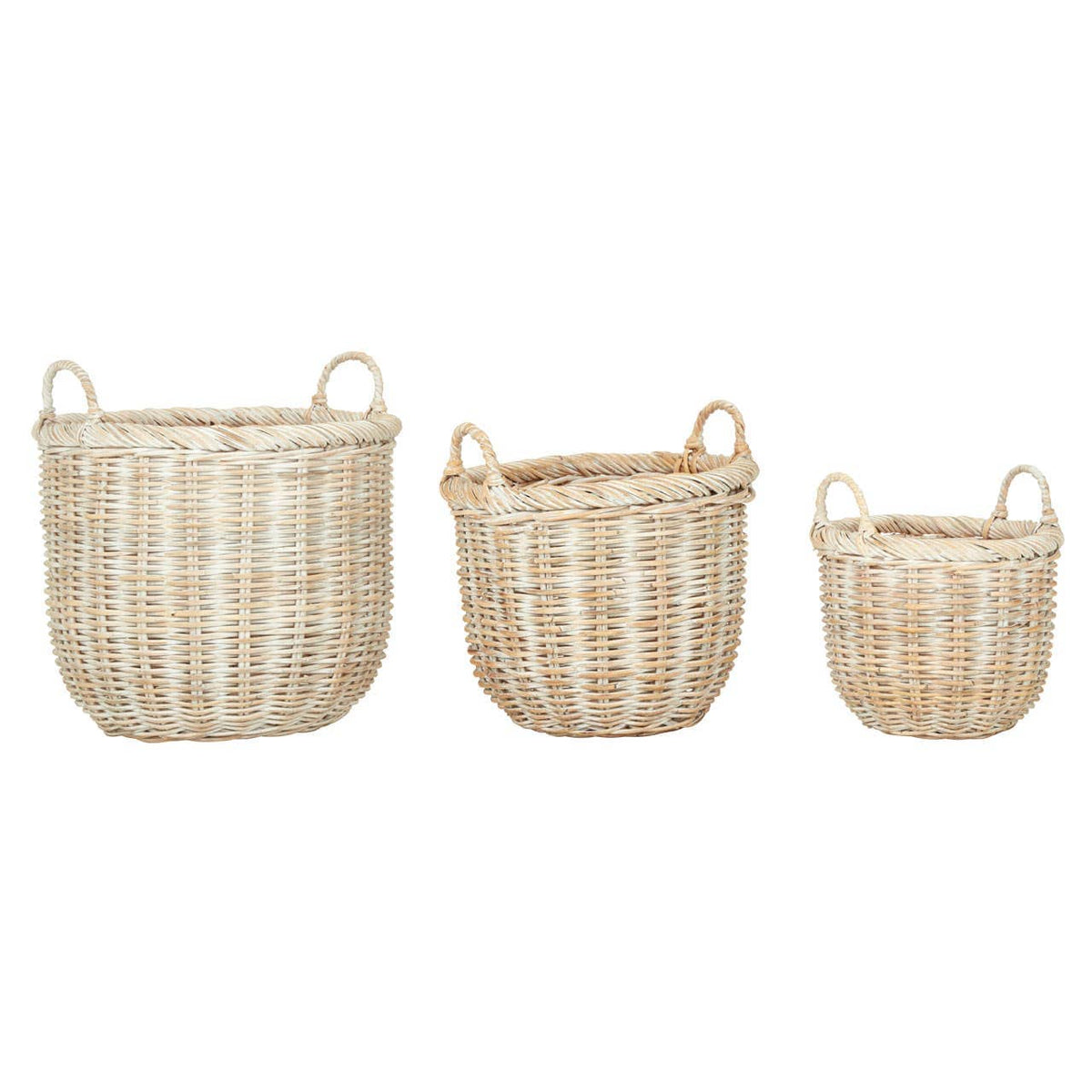 Argento Set Of Three Kubu Natural Rattan Laundry Baskets.