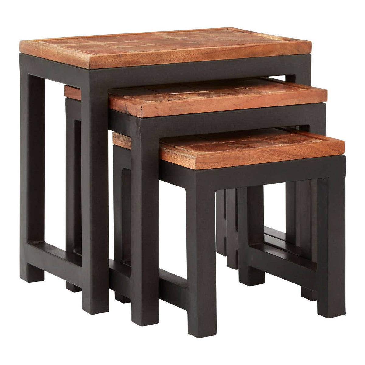 Artisan Acacia Wood / Iron Nesting Tables.