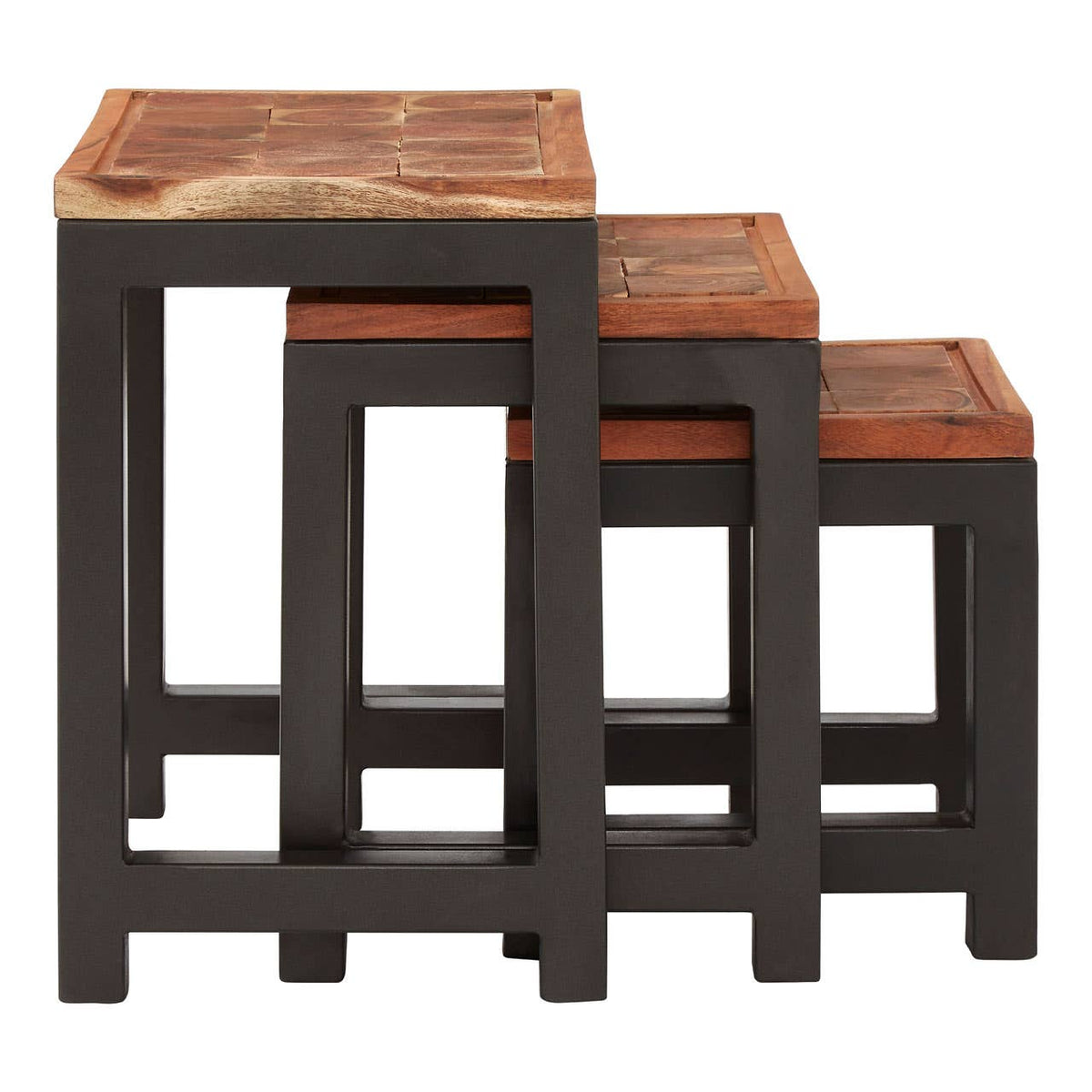 Artisan Acacia Wood / Iron Nesting Tables.