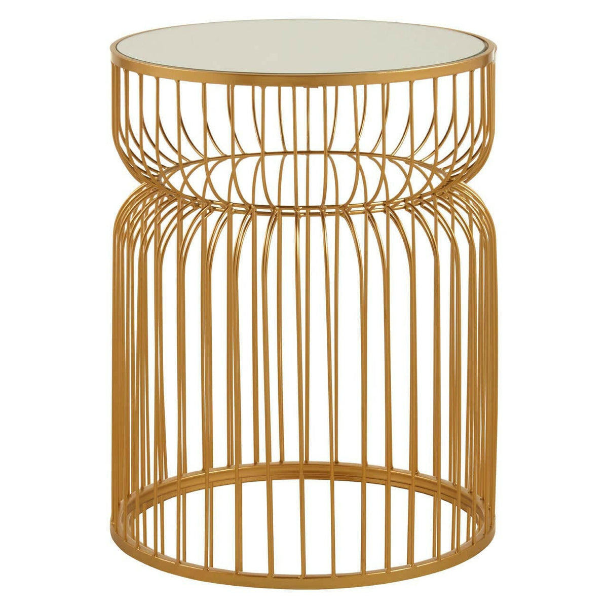 Avantis Gold Metal Wireframe Round Side Table.