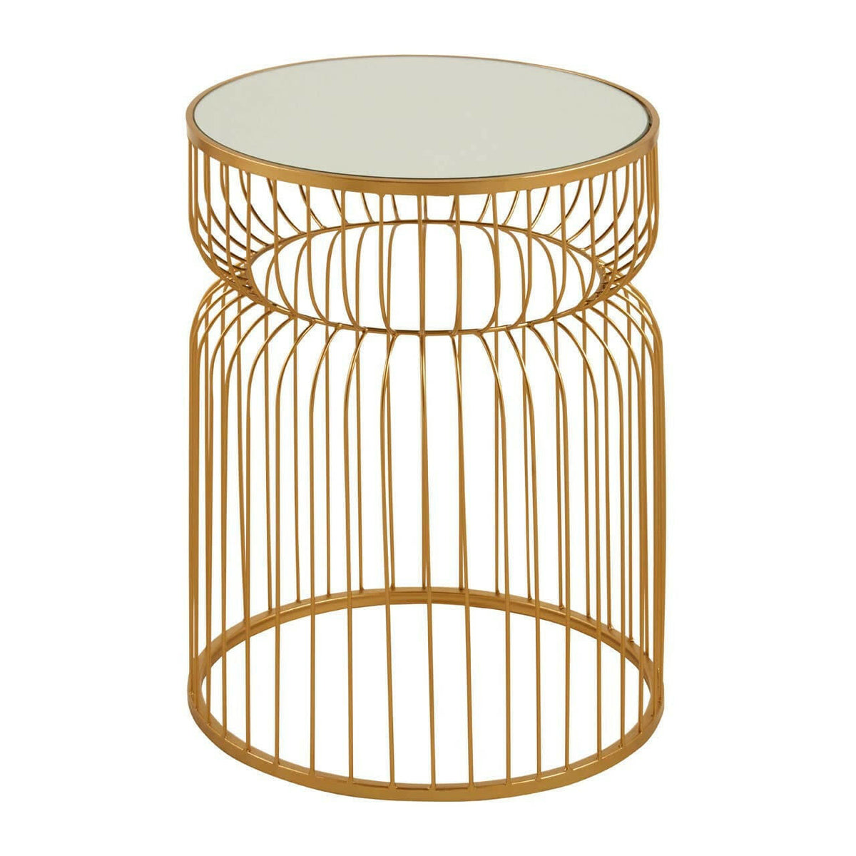 Avantis Gold Metal Wireframe Round Side Table.