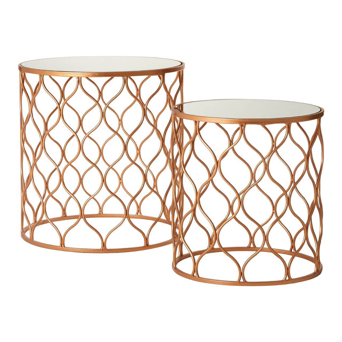 Avantis Mirrored Top Copper Tables - Set Of 2.