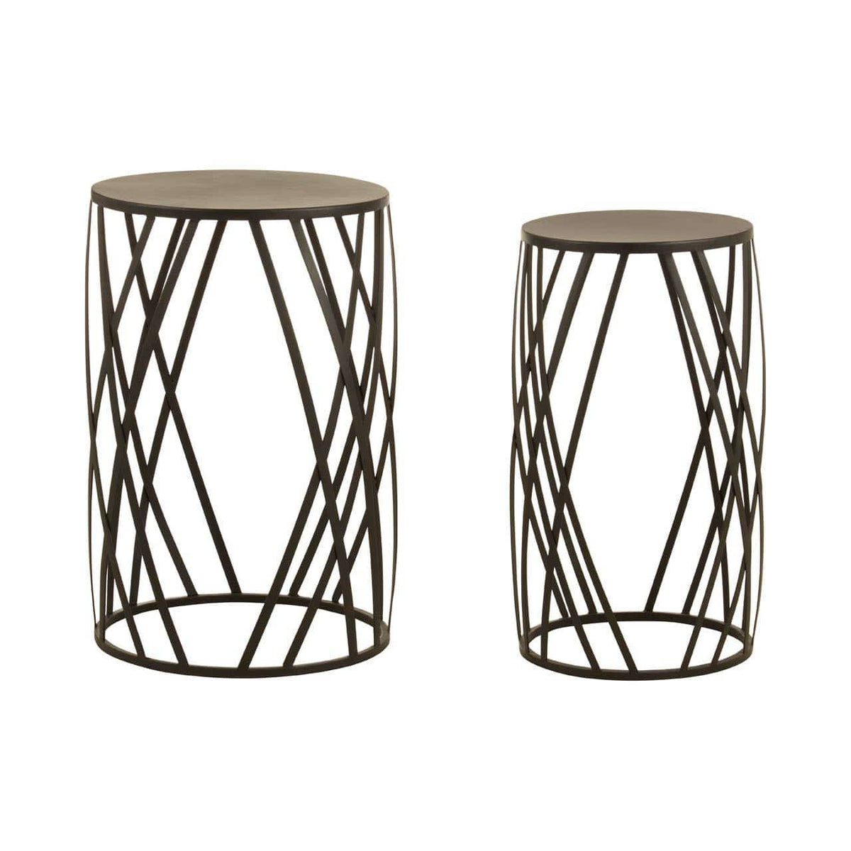 Avantis Set Of 2 Black Metal Round Side Tables.