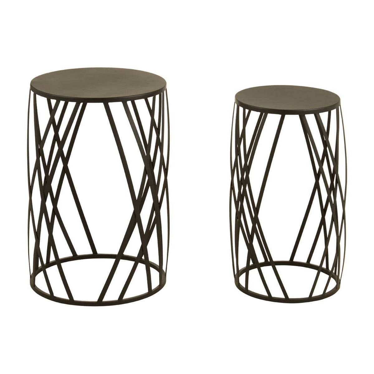 Avantis Set Of 2 Black Metal Round Side Tables.