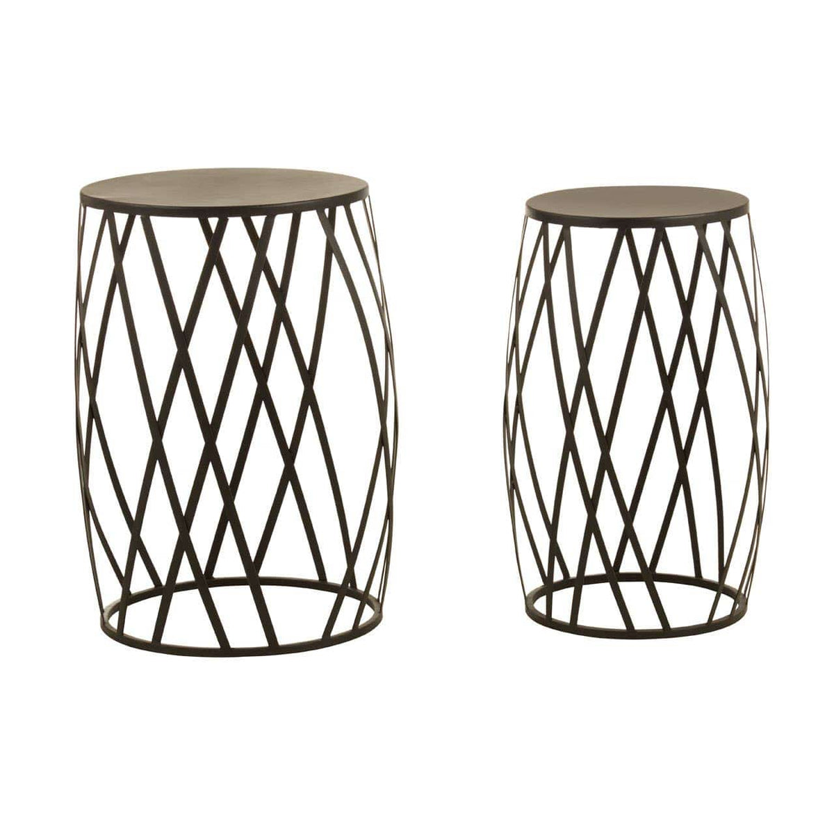 Avantis Set Of 2 Black Metal Round Side Tables.