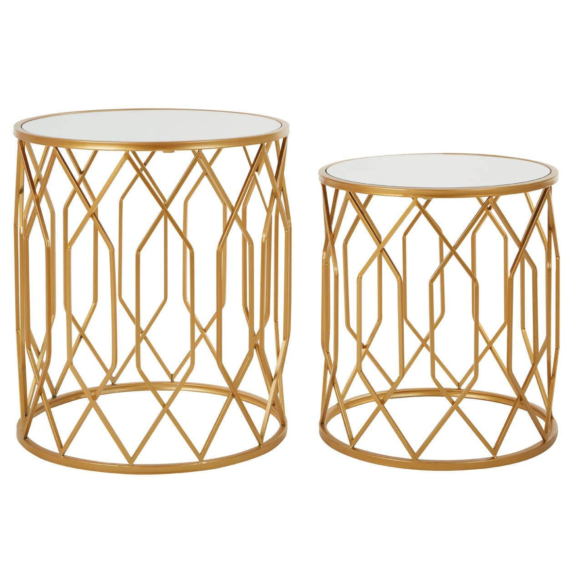 Avantis Set Of 2 Gold Frame Round Side Tables.