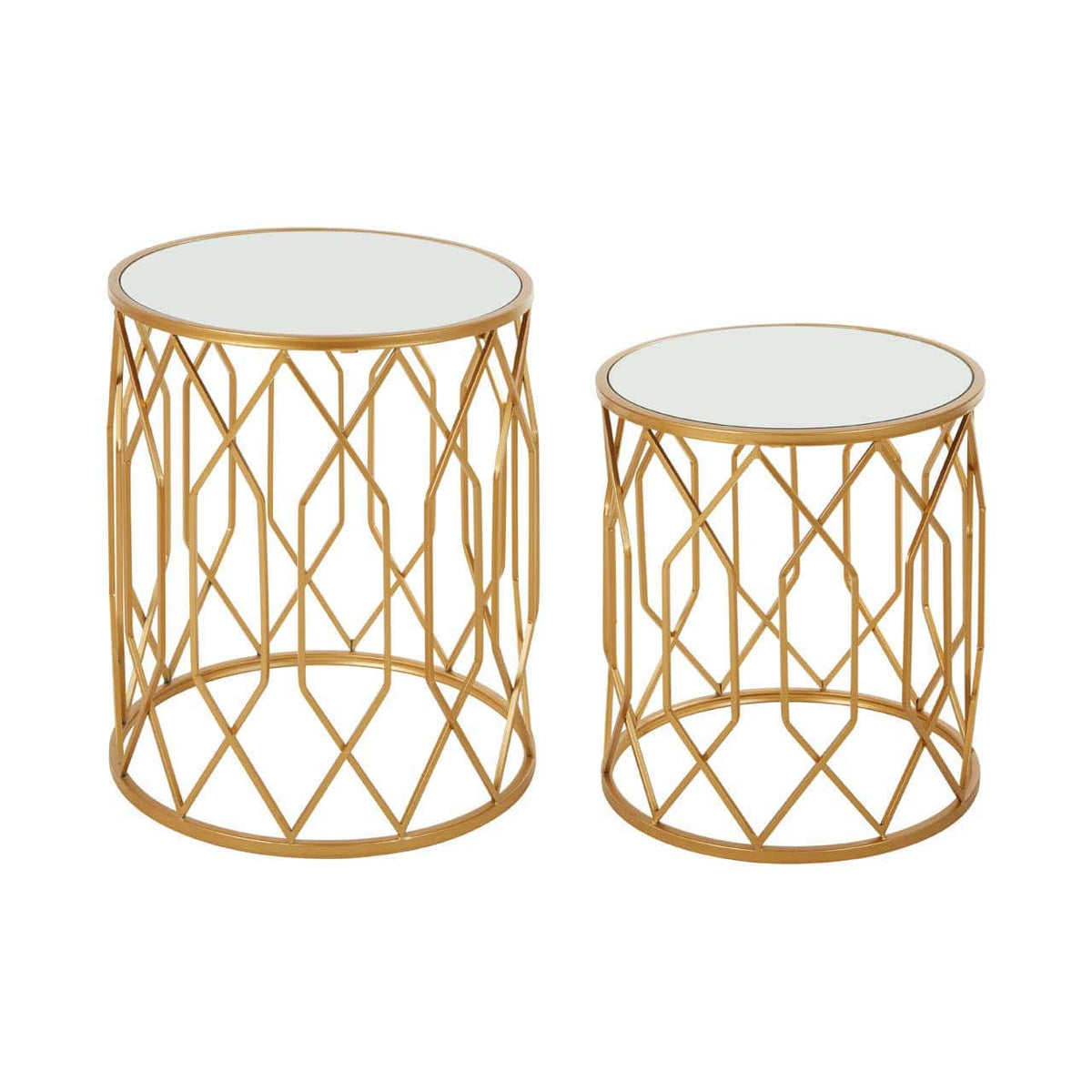 Avantis Set Of 2 Gold Frame Round Side Tables.