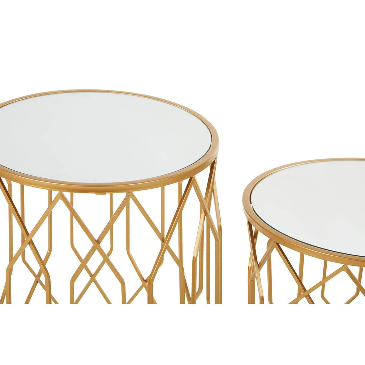 Avantis Set Of 2 Gold Frame Round Side Tables.