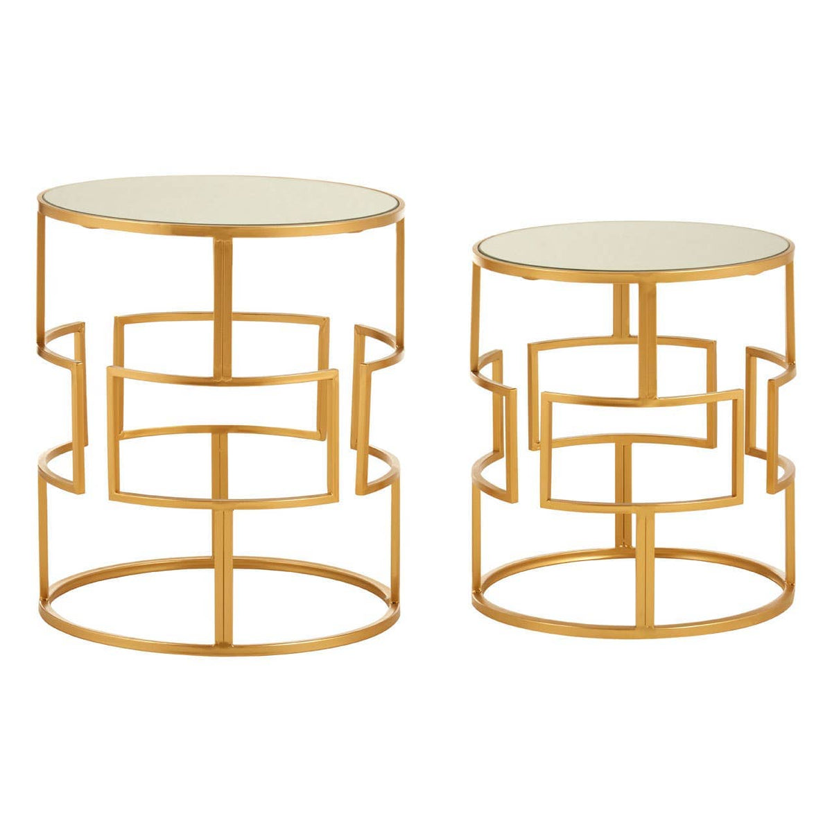 Avantis Set Of 2 Gold Metal/Round Side Tables.